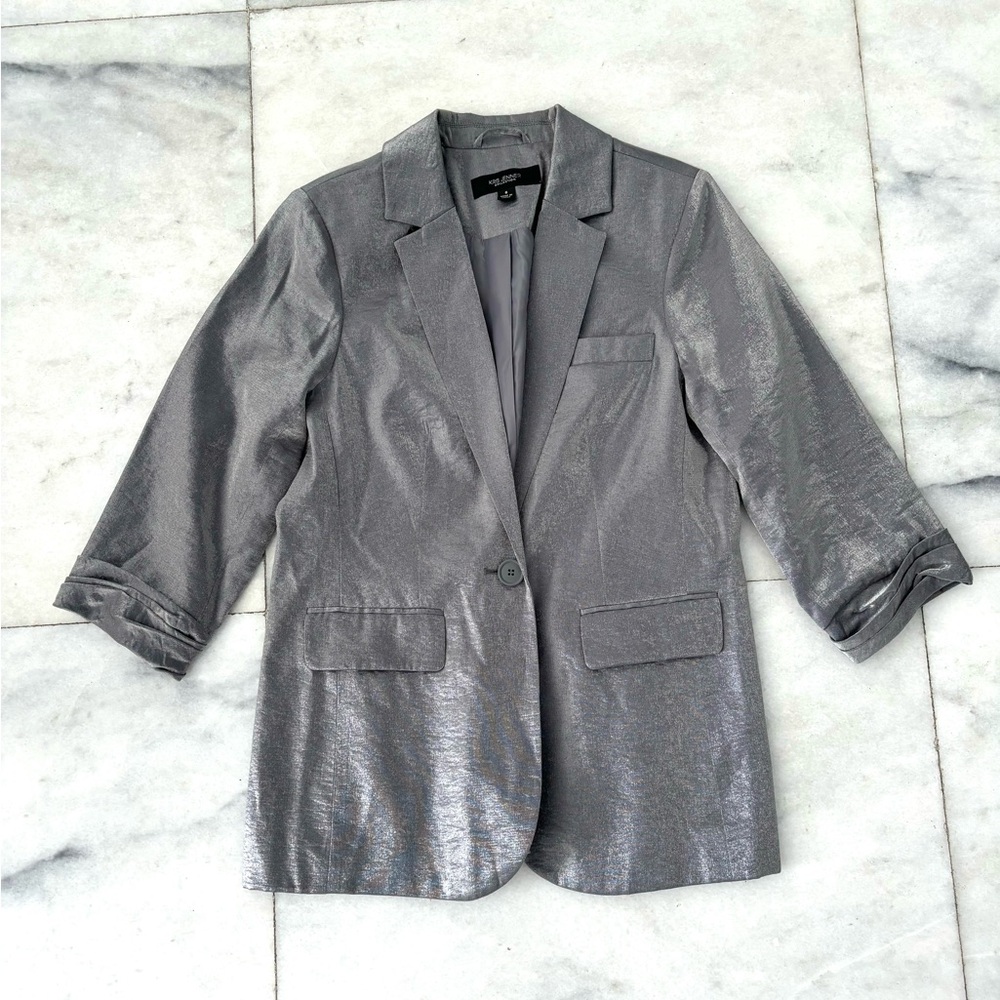 Kris Jenner Blazer Silver One Button Lined Jacket Womens 6 Formal Cocktail Party